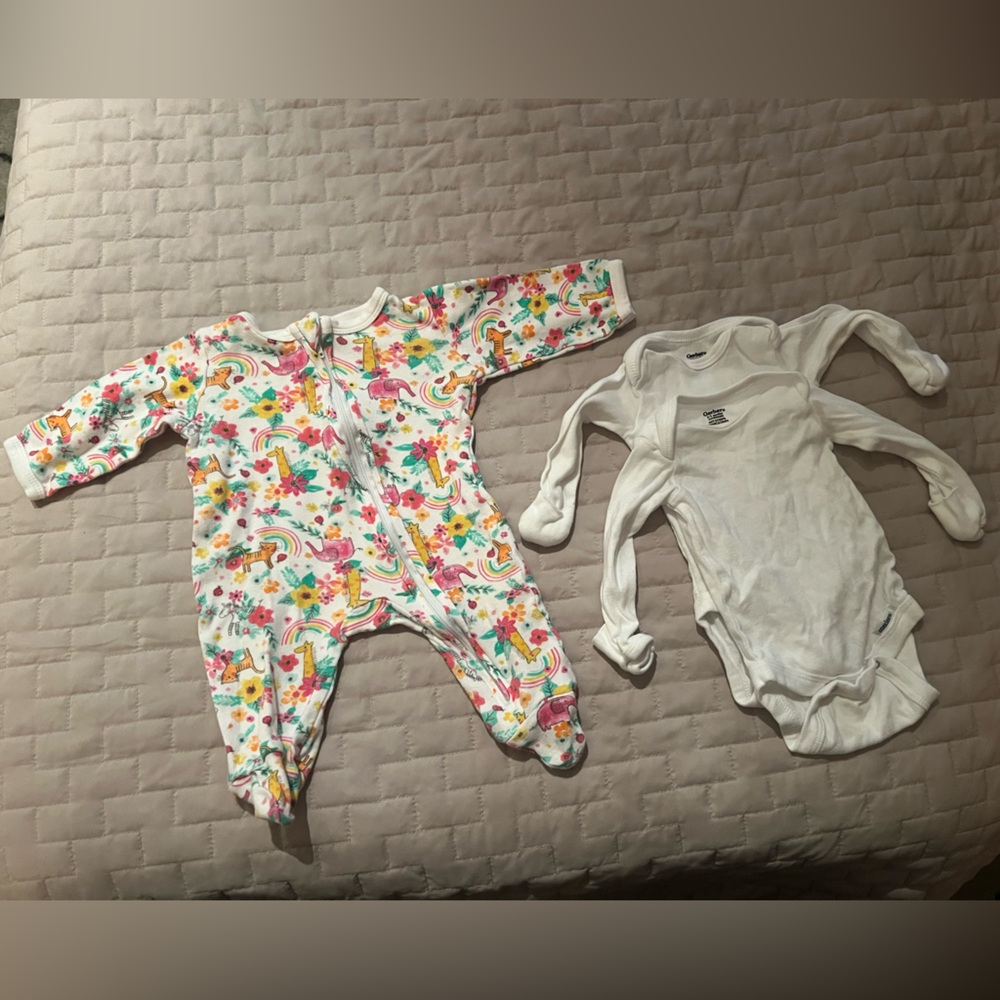 Floral + White Baby Onesies Set (3), 0-3 months